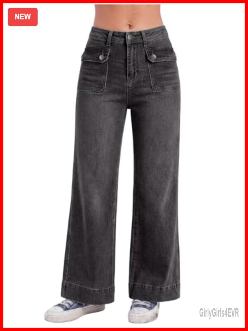 High Waist Wide Leg Distressed Stretch Denim Jeans